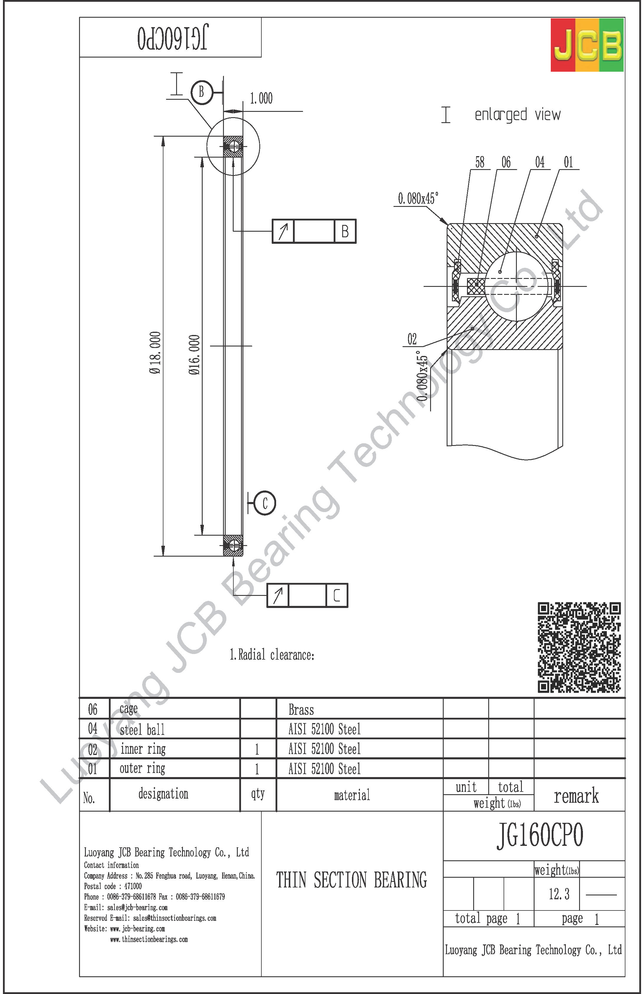 JG160CP0 THIN SECTION BEARING
