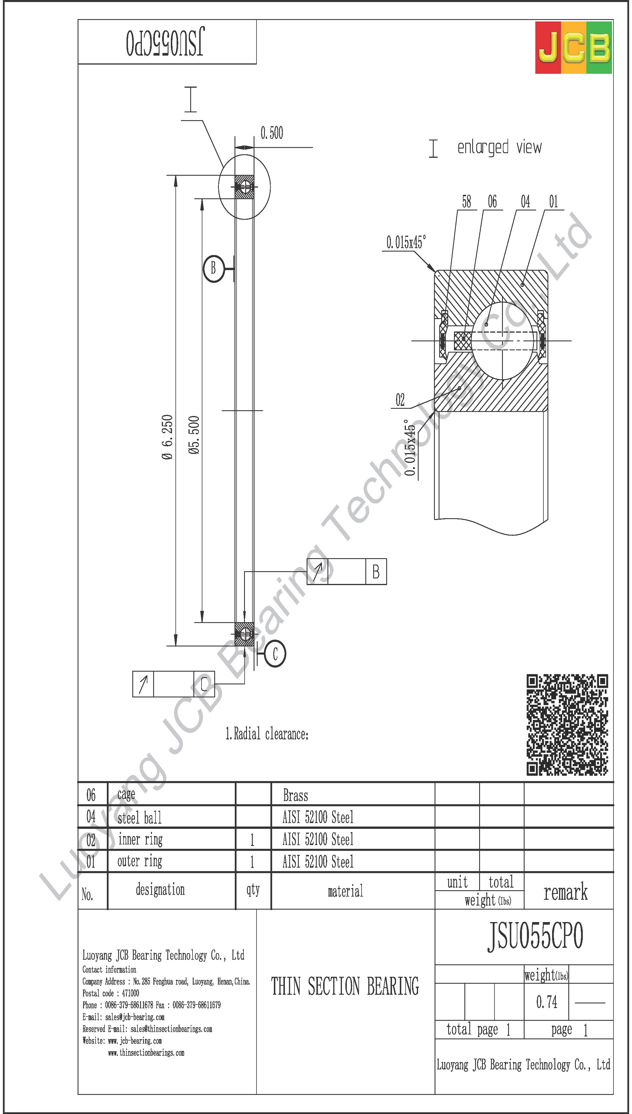 JSU055CP0 THIN SECTION BEARING