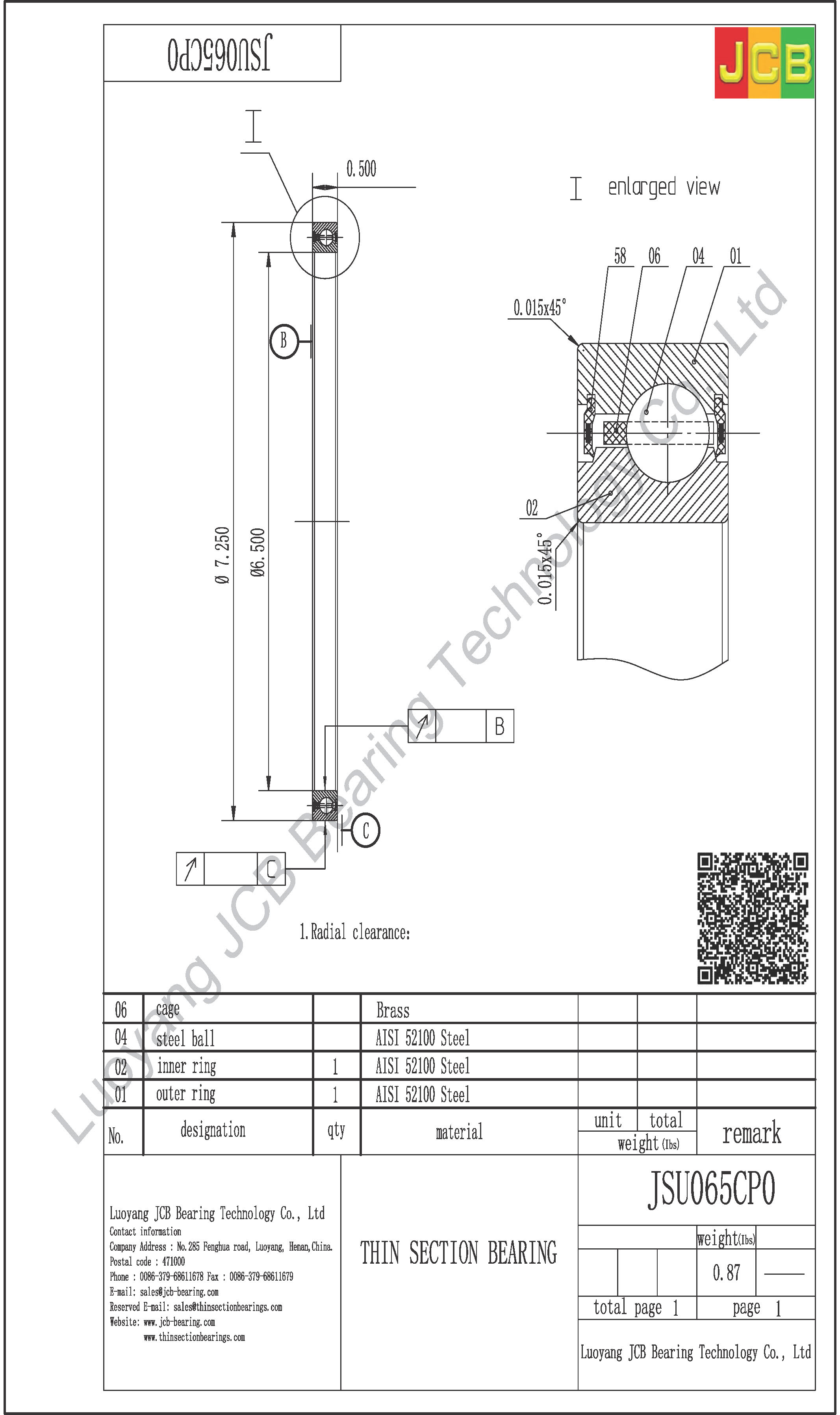 JSU065CP0 THIN SECTION BEARING