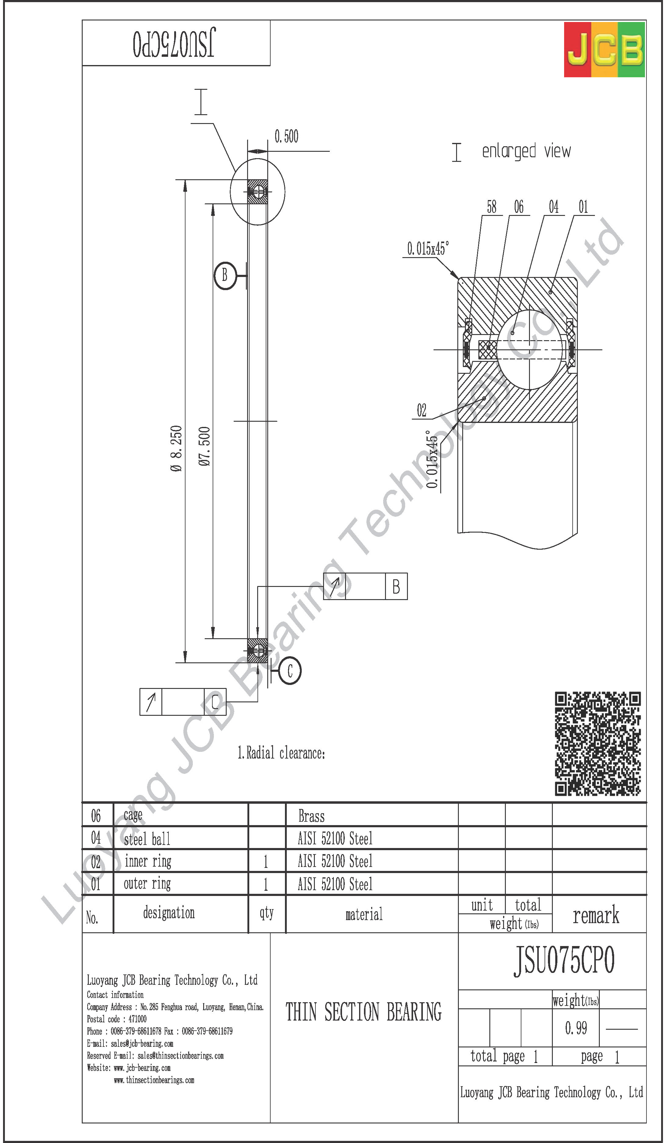 JSU075CP0 THIN SECTION BEARING