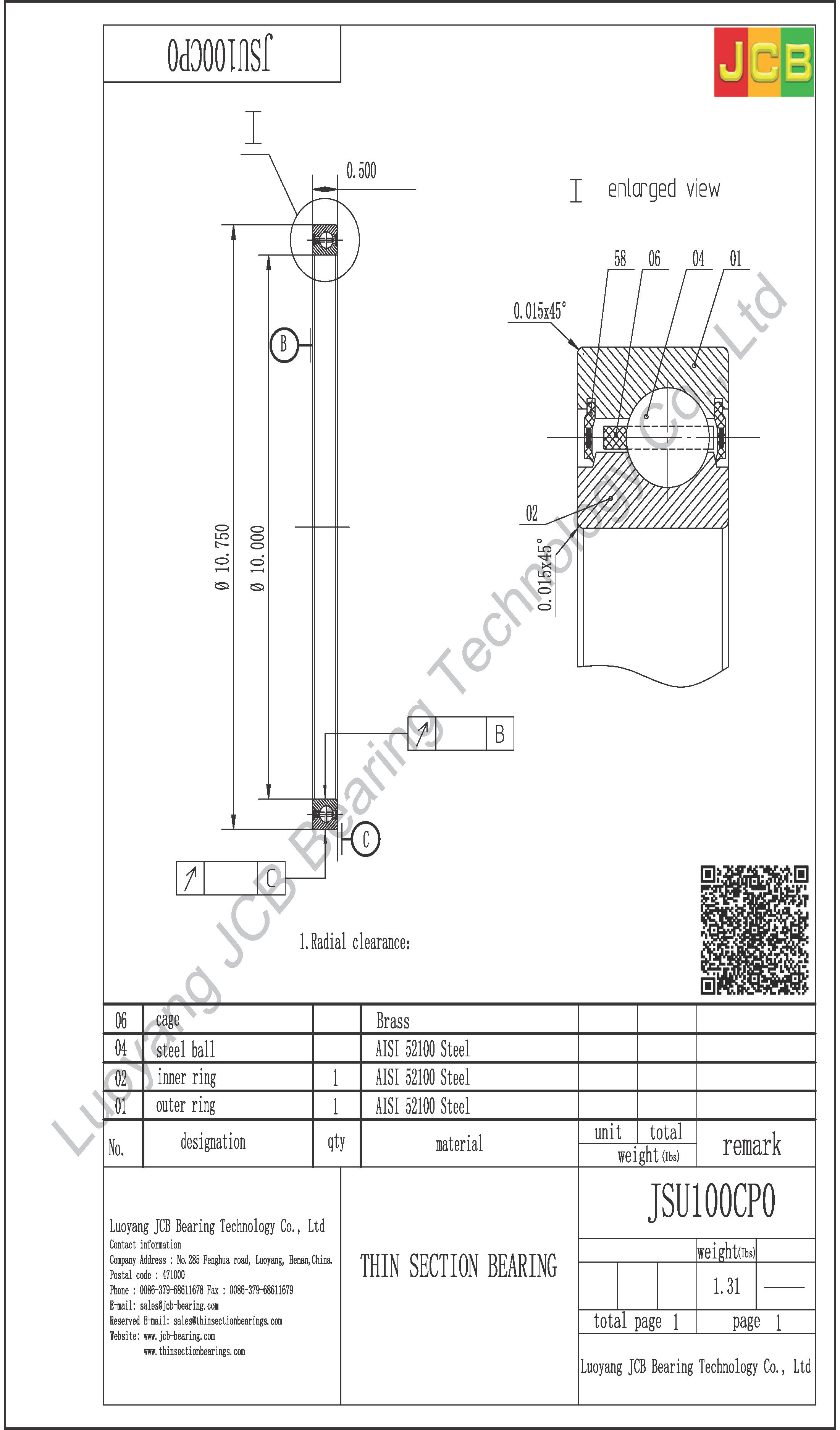 JSU100CP0 SILVER SEALED THIN SECTION BEARING
