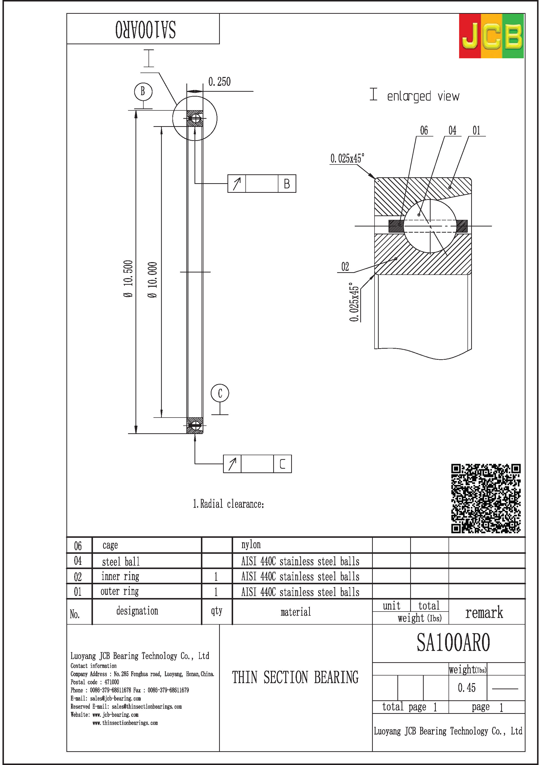 SA100AR0 THIN SECTION BEARING