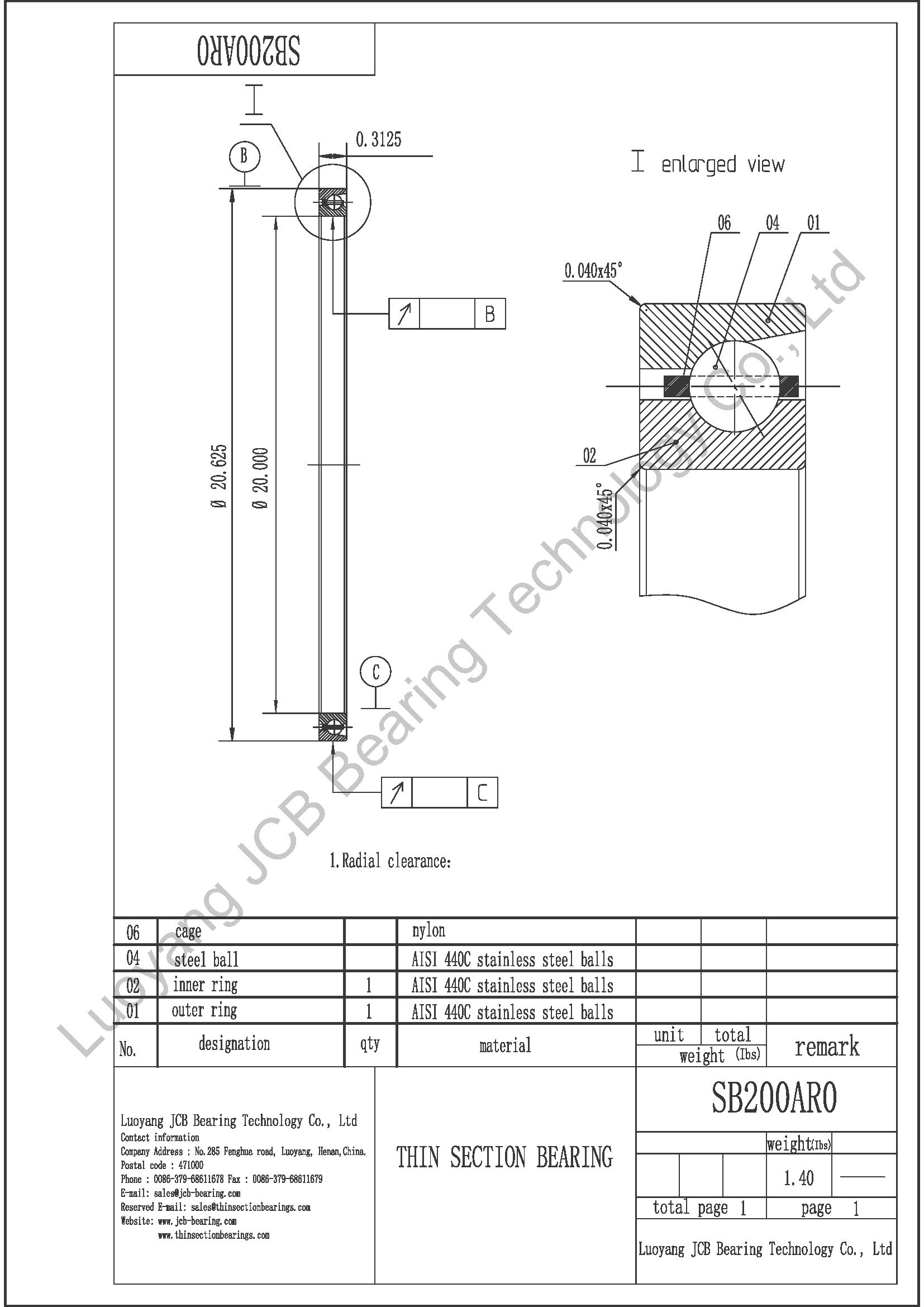 SB200AR0 THIN SECTION BEARING