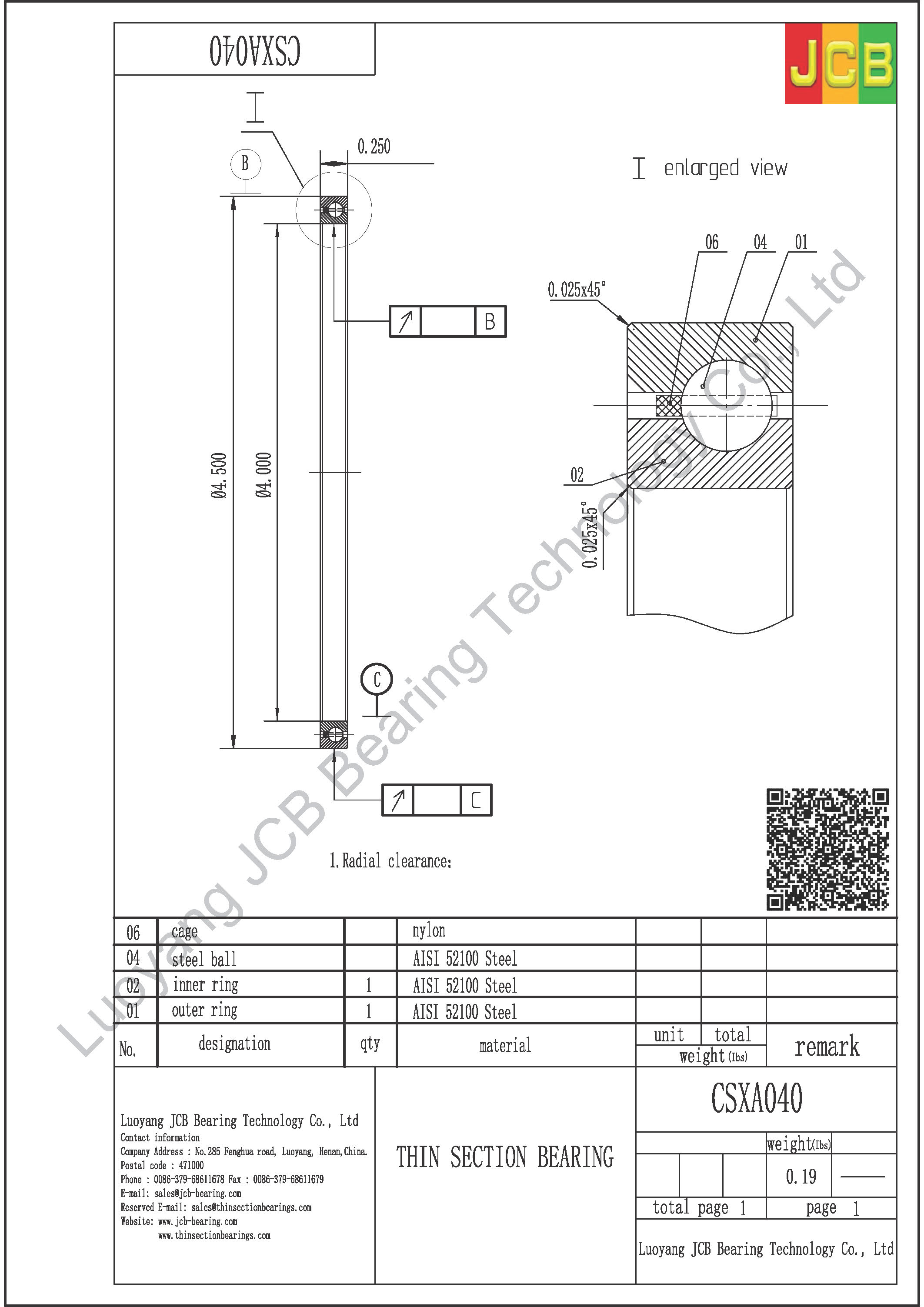 CSXA040 THIN SECTION BEARING