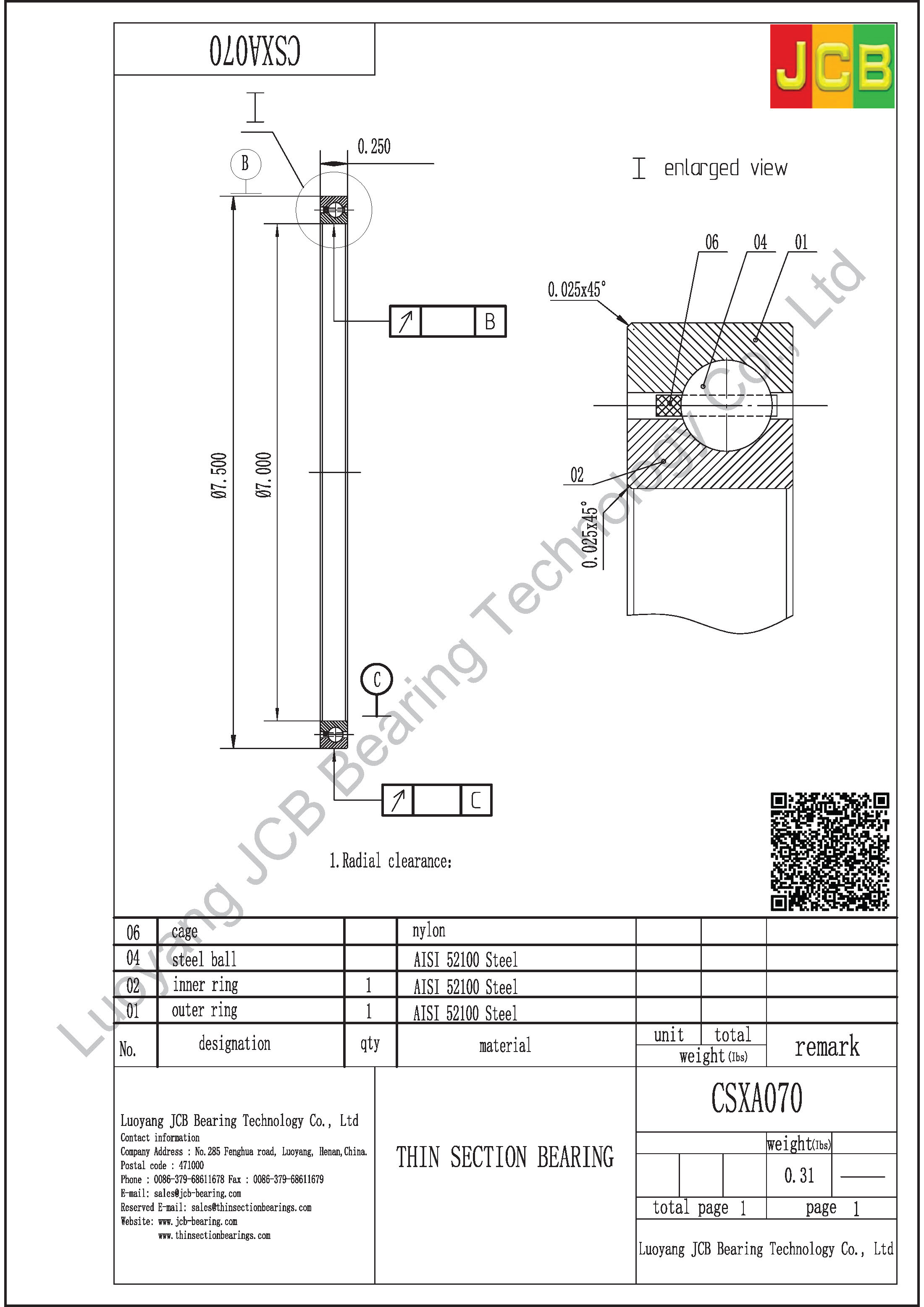CSXA070 THIN SECTION BEARING