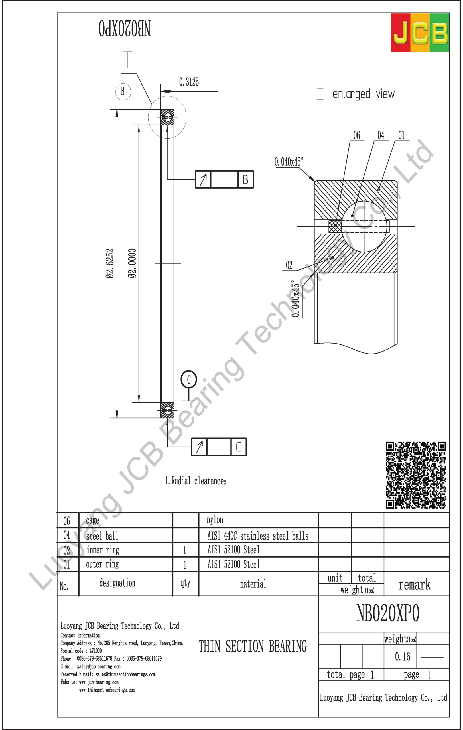 NB020XP0 THIN SECTION BEARING