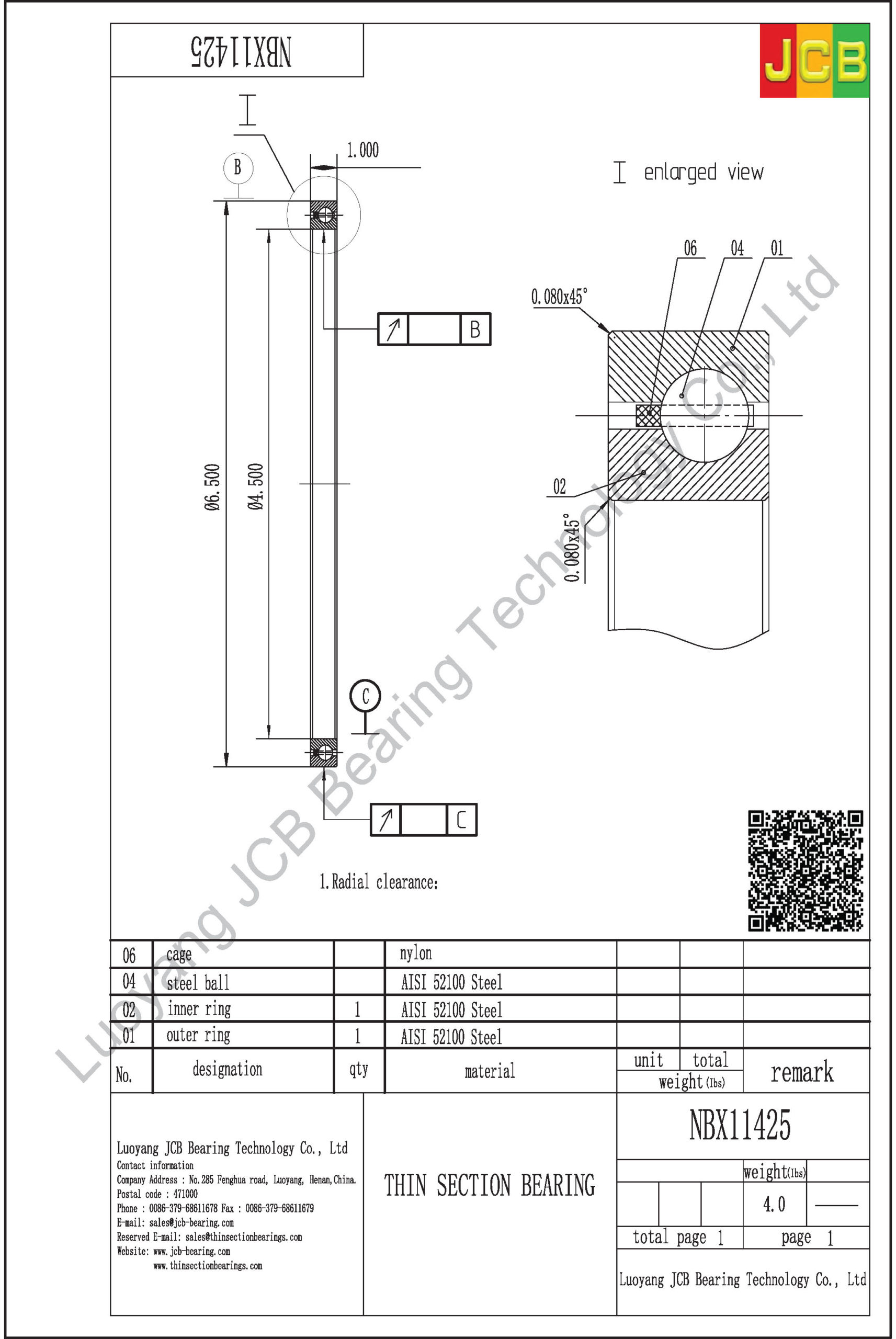 NBX11425 thin section bearing