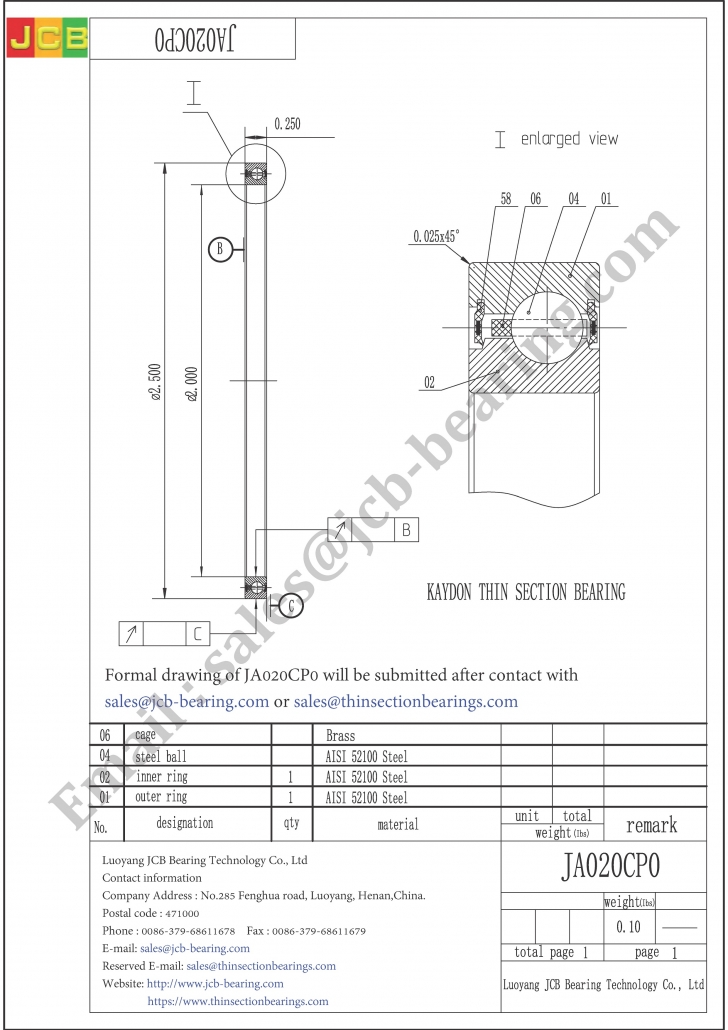 JA020CP0 THIN SECTION BEARING